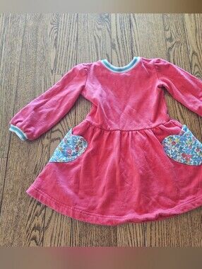 Mini Boden Girls Red Long Sleeve Dress Heart Floral Pockets 3-4Y 3T 4T Sweatshit